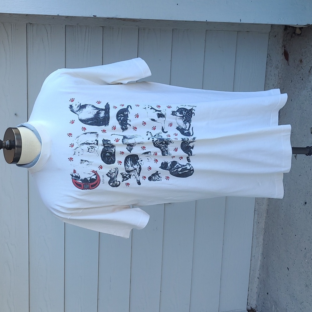 VINTAGE Whimsical CATS Pattern Fruit of the Loom Sz XXL Single Stitch Shirt 90s